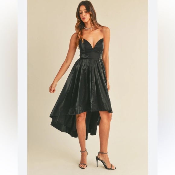 Mable Dominica Flare Midi Dress High Low Strapless Black Size Medium - Picture 1 of 8